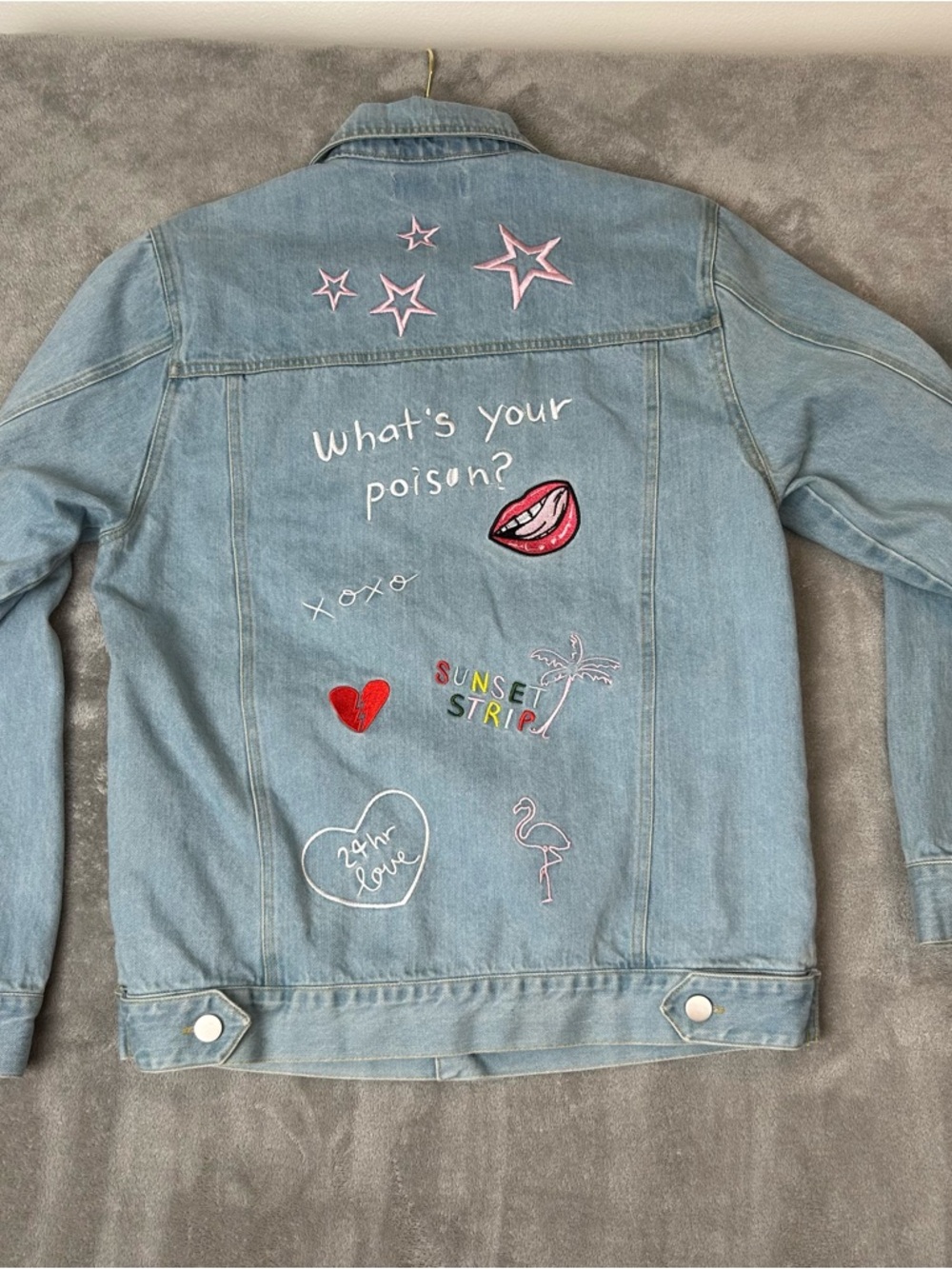Ink Tee Jean Jacket Custom Embroidered Patchwork Color Blue Denim Women’s Size 4 - Picture 8 of 16